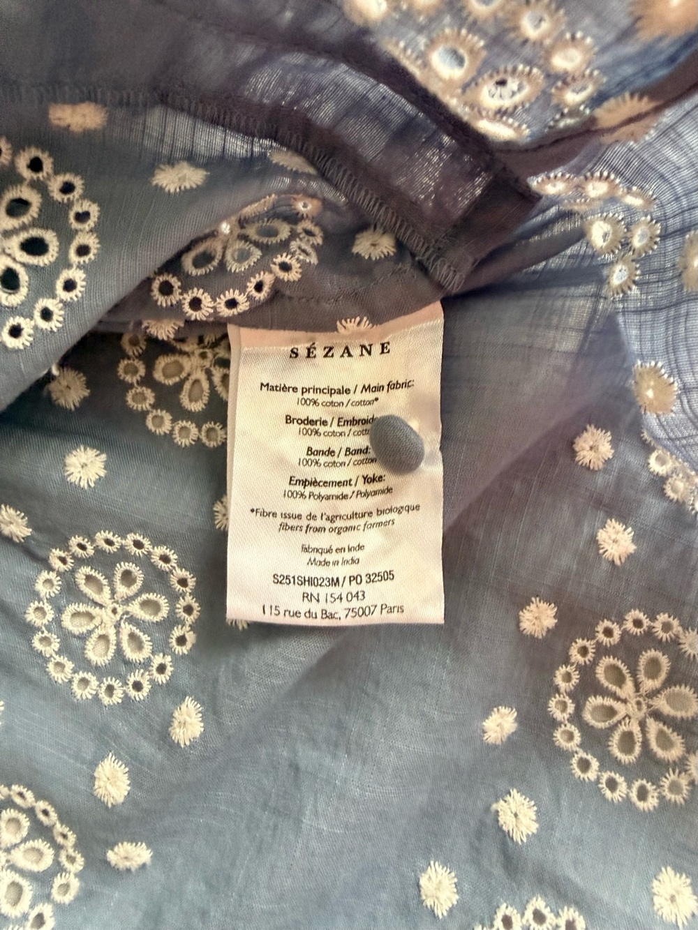 Sézane Nele Shirt. Vintage Blue&Ecru. Size38/US6 - Picture 6 of 7